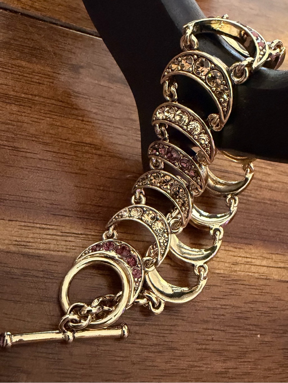 Monet Vintage Celestial Crescent Moon Link Bracelet - Purple & Topaz Rhinestones